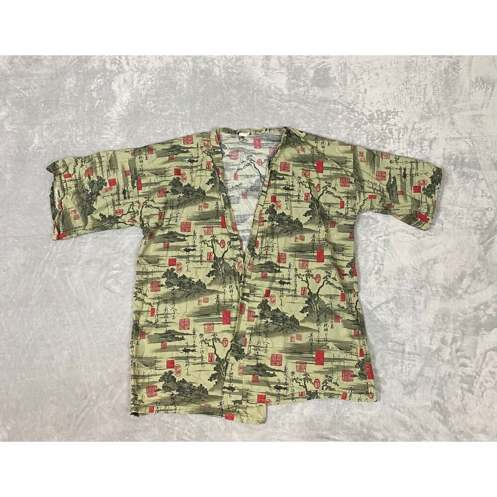 Malihini Hawaiian Japanese Printed Kimono Short Robe with Tie Belt Summer